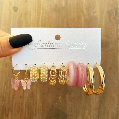 42 Pairs Gold Hoop Earrings Multipack for Women with Pearl Accents