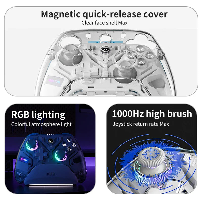 K10 RGB Wireless Gaming Controller with Charging Dock Hall Effect Joystick & Trigger for Nintendo Switch