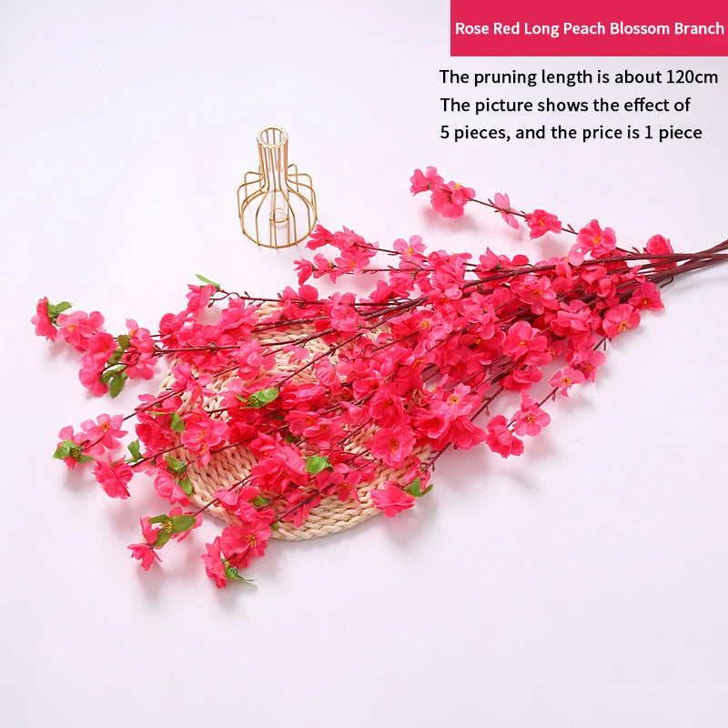 1/3/5pcs Artificial Peach Blossom Branch Spring Plum Cherry Blossom Silk Flower Tree Decoration Home Wedding DIY Decoration
