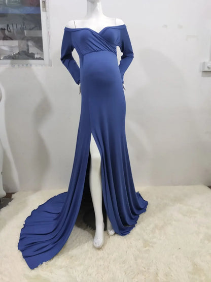 Maternity V-neck Slit Tail Dress - Trendy & Comfortable for Moms