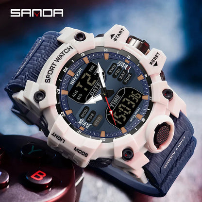LED Digital Men Watch with Double Display and Quartz Movement
