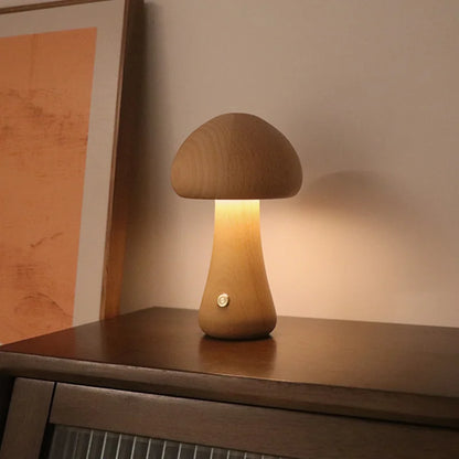 Cute Wooden Mushroom LED Night Light with Touch Control for Kids