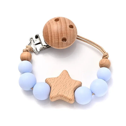 Wooden Pentagram Baby Pacifier Chain with Silicone Beads