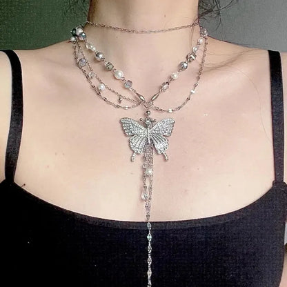Silver-Tone Blue Gem Waterfall Necklace and Earrings Set