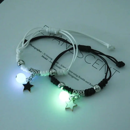 Luminous Beads Star Couple Bracelets For Women Men Charm Cat Flower Heart Key Lock Cross Matching Bracelets