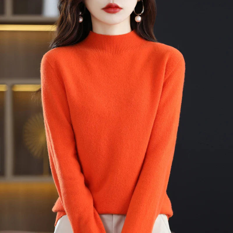 Women’s 100% Pure Wool Half Neck Pullover Sweater for Winter