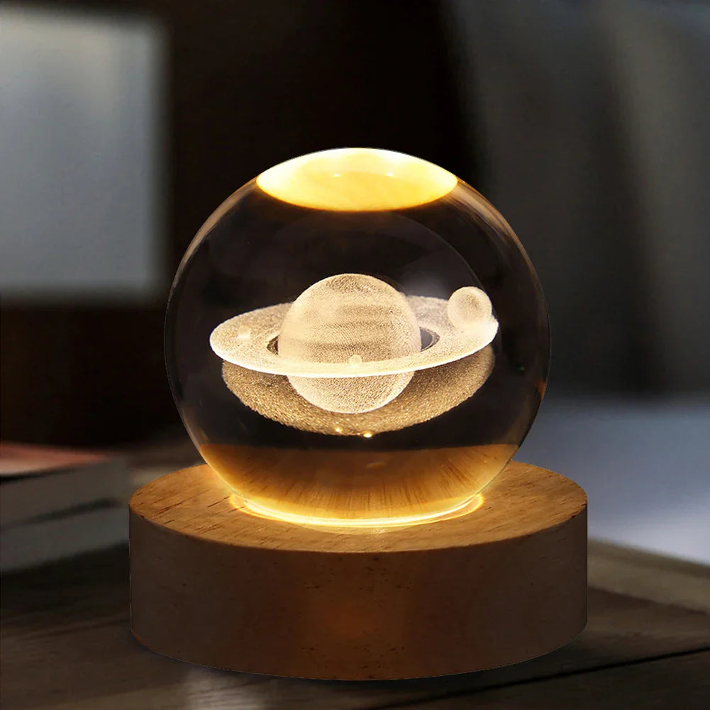3D Crystal Lamp with Galactic Projection – USB Night Light