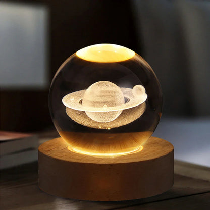 3D Crystal Lamp with Galactic Projection – USB Night Light