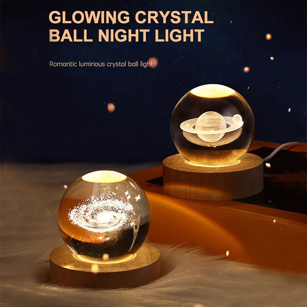 3D Crystal Lamp with Galactic Projection – USB Night Light