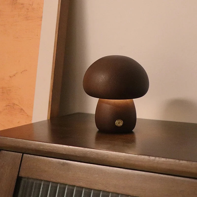 Cute Wooden Mushroom LED Night Light with Touch Control for Kids