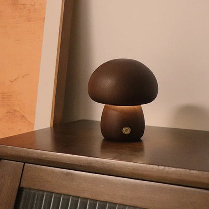 Cute Wooden Mushroom LED Night Light with Touch Control for Kids