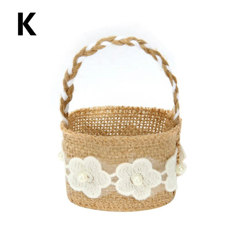 Wedding Lace Burlap Flower Basket Linen Candy Storage Bag Wedding Party Baby Shower Favour Gift Bag