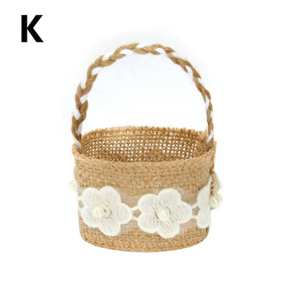 Wedding Lace Burlap Flower Basket Linen Candy Storage Bag Wedding Party Baby Shower Favour Gift Bag