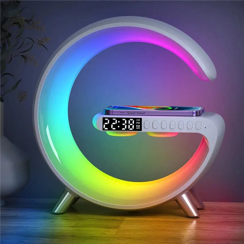 Multifunctional Wireless Charger + Stand Alarm Clock + Speaker RGB Light Fast Charging Station for iPhone X 11 12 13 14 Samsung Mobile Phones