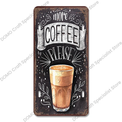 Coffee Licenses Plate Vintage Metal Tin Signs Retro Coffee Time Metal Plaques for Cafe Kitchen Living Room Home Wall Art Decor
