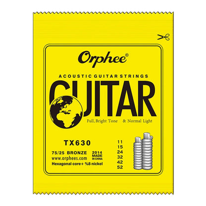 Orphee Acoustic Guitar String 6Pcs/Set Hexagonal Core Full Bright Tone Folk Guitar String TX620 TX630 TX640 Guitar Accessories
