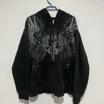 Y2K Street New Fashion Oversized Skull Print Sweater Hoodie Men Harajuku Vintage Hip Hop Popular Casual Sports Hooded Sweater