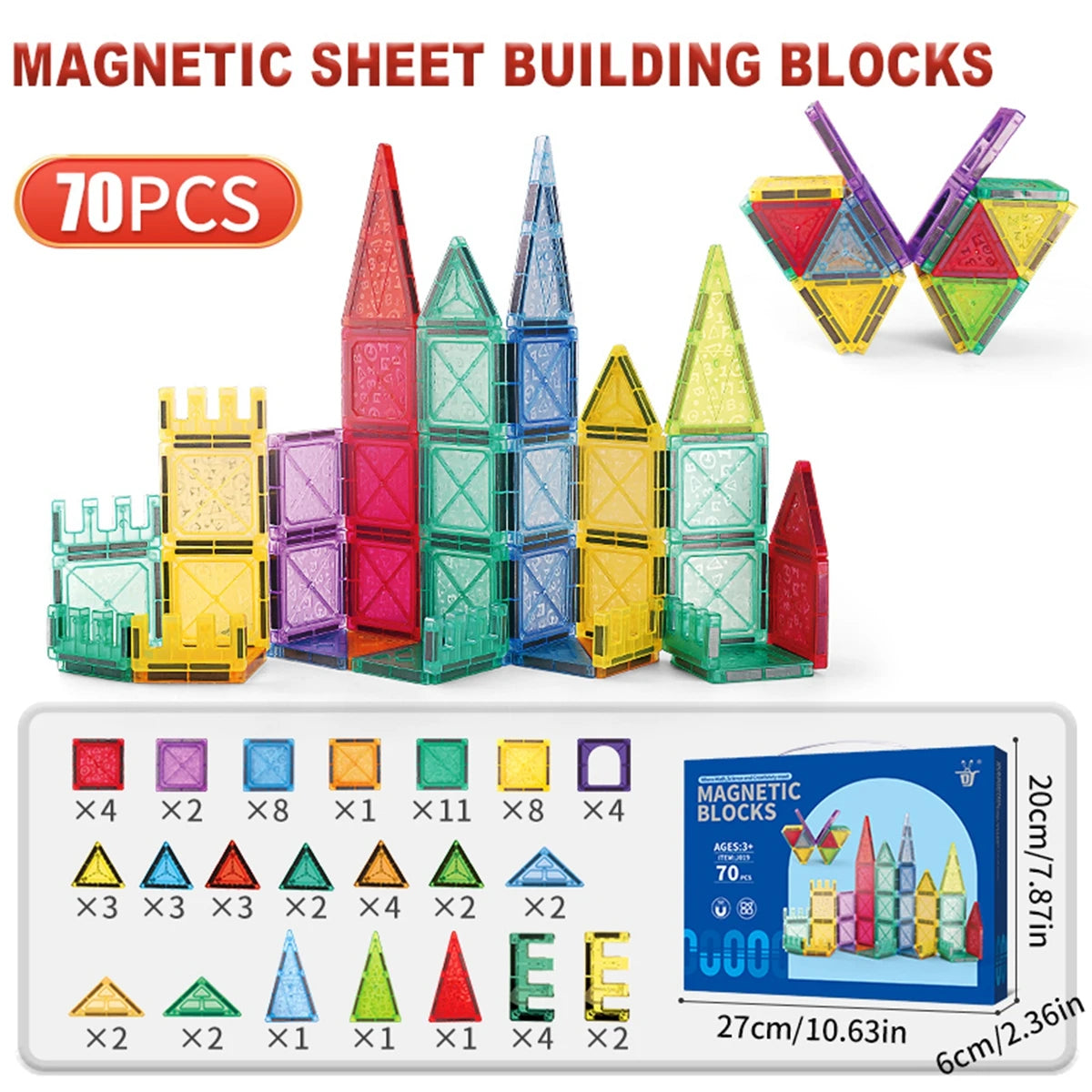 Magnetic Tiles 120Pcs Building Blocks Set with Cars for Kids