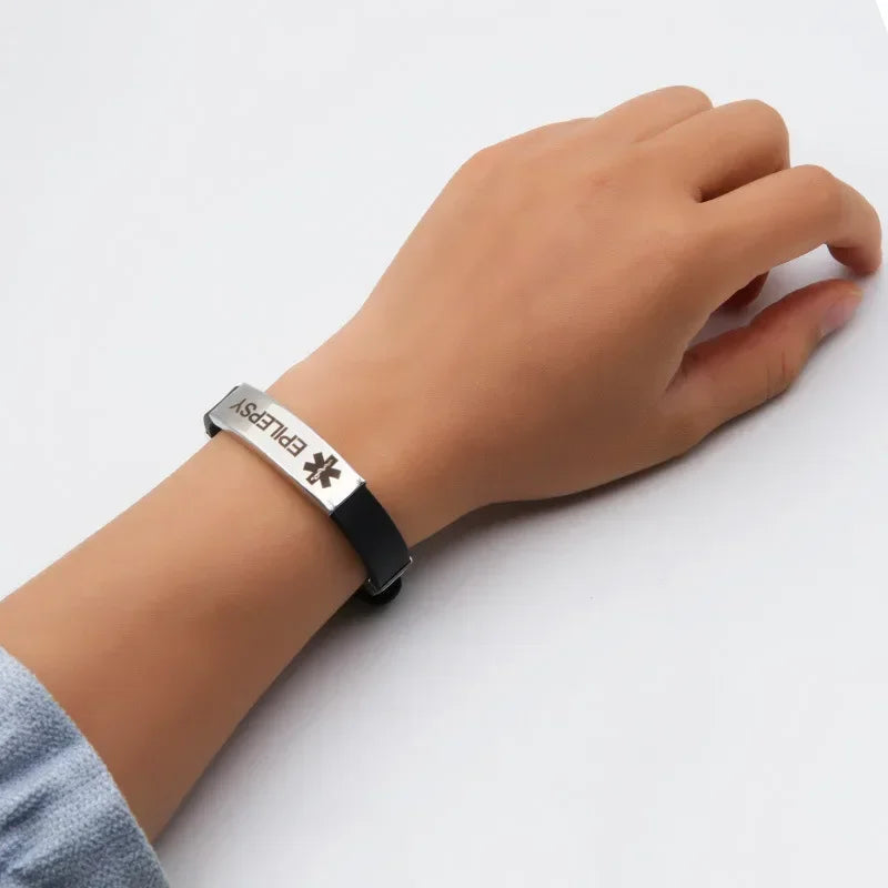 Type 1 Diabetes Medical Alert ID Bracelets for Men Woman Kids Adjustable Silicone Bangles ICE SOS Jewelry