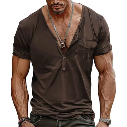 Men's Full Size Notched Short Sleeve T-Shirt Plus Size