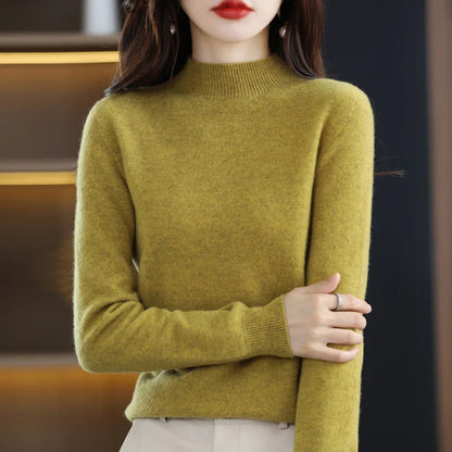 Women’s 100% Pure Wool Half Neck Pullover Sweater for Winter
