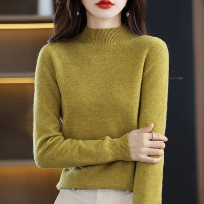 Women’s 100% Pure Wool Half Neck Pullover Sweater for Winter
