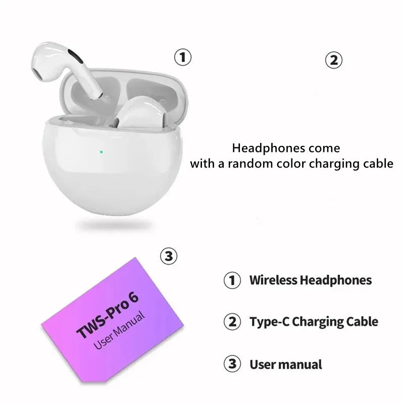 Air Pro 6 TWS Wireless Earbuds – Ultra-Lightweight Bluetooth 5.3 Headset with Mic & Charging Case