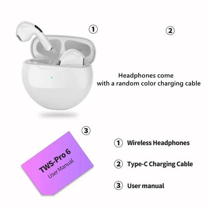 Air Pro 6 TWS Wireless Earbuds – Ultra-Lightweight Bluetooth 5.3 Headset with Mic & Charging Case