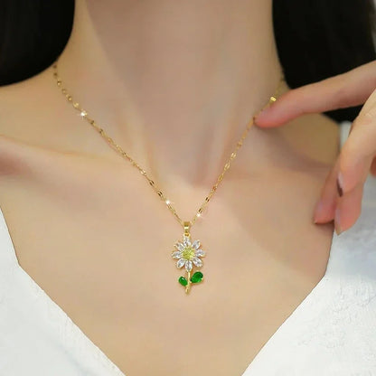 Women's Stainless Steel Double Layer Sunflower Necklace