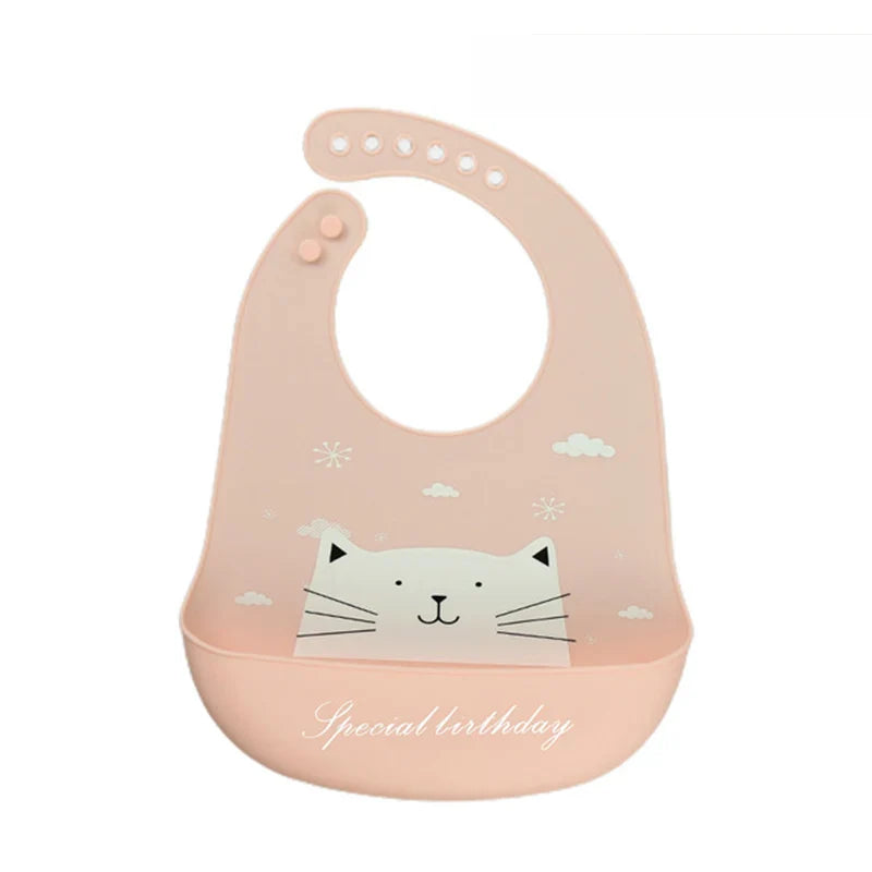 Waterproof Baby Bibs with Adorable Cartoon Dinosaur Print – Adjustable, Soft Silicone Material for Mess-Free Toddler Feeding