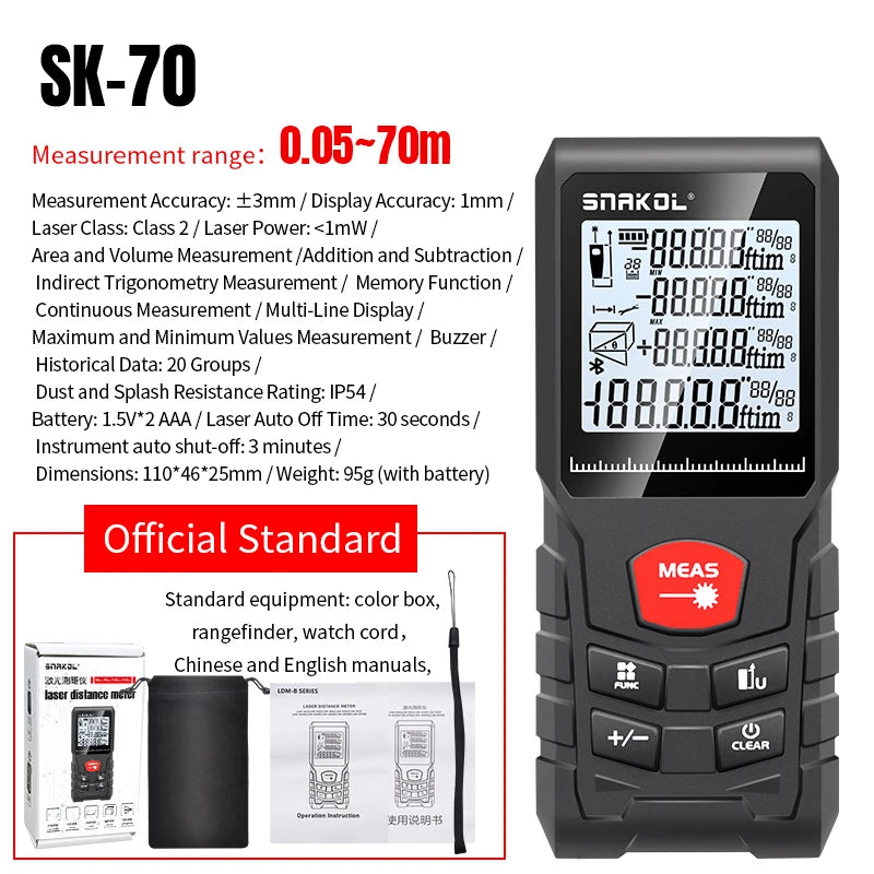 Snakol Laser Distance Meter 50m 70m 100m 120m Rangefinder Profesional Range Finder Digital Tape Measure Ruler Test Tools