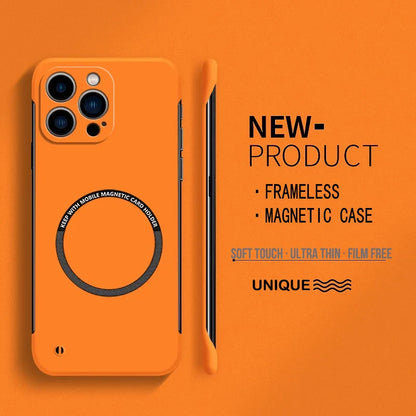 Ultra Thin Hard PC Magnetic Frameless Phone Case for iPhone 15 14 13 Matte Color Solid Cover