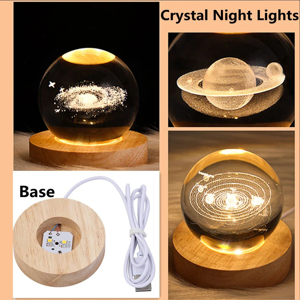 3D Crystal Lamp with Galactic Projection – USB Night Light