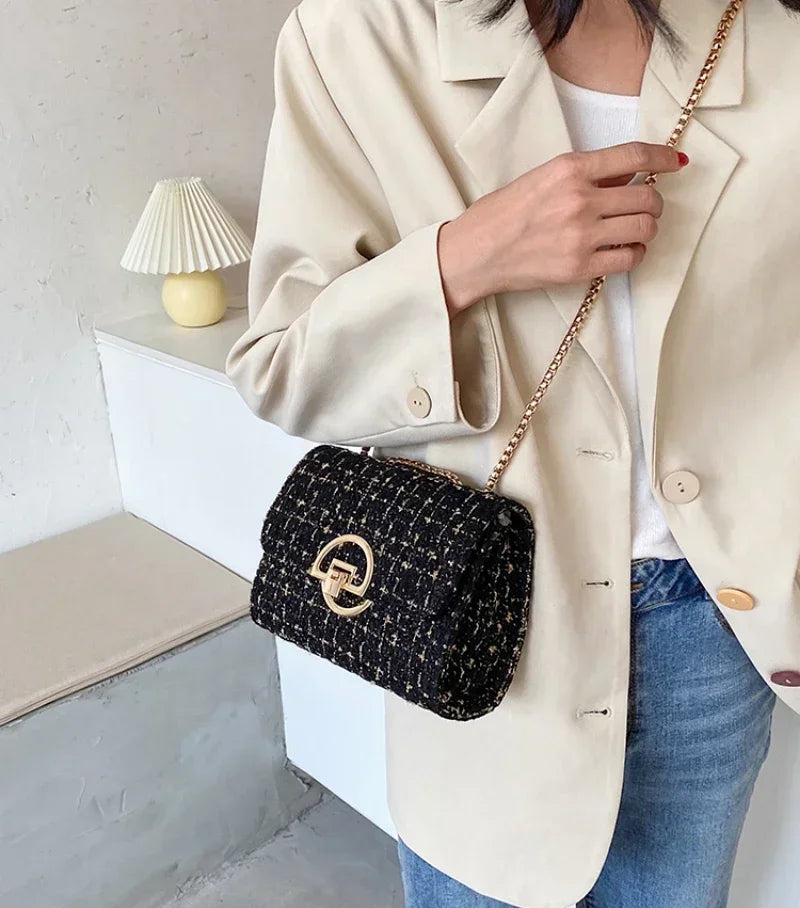 JBTP New Woven Tweed Bag Women's  Luxury Designer Handbag High Quality Brand Purse for Ladies