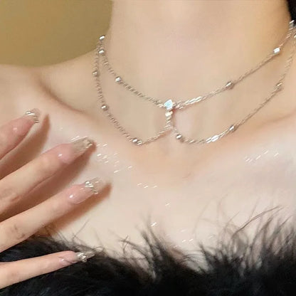 Vintage Alloy Layered Star Pendant Necklace for Women