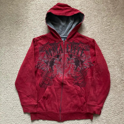 Y2K Street New Fashion Oversized Skull Print Sweater Hoodie Men Harajuku Vintage Hip Hop Popular Casual Sports Hooded Sweater