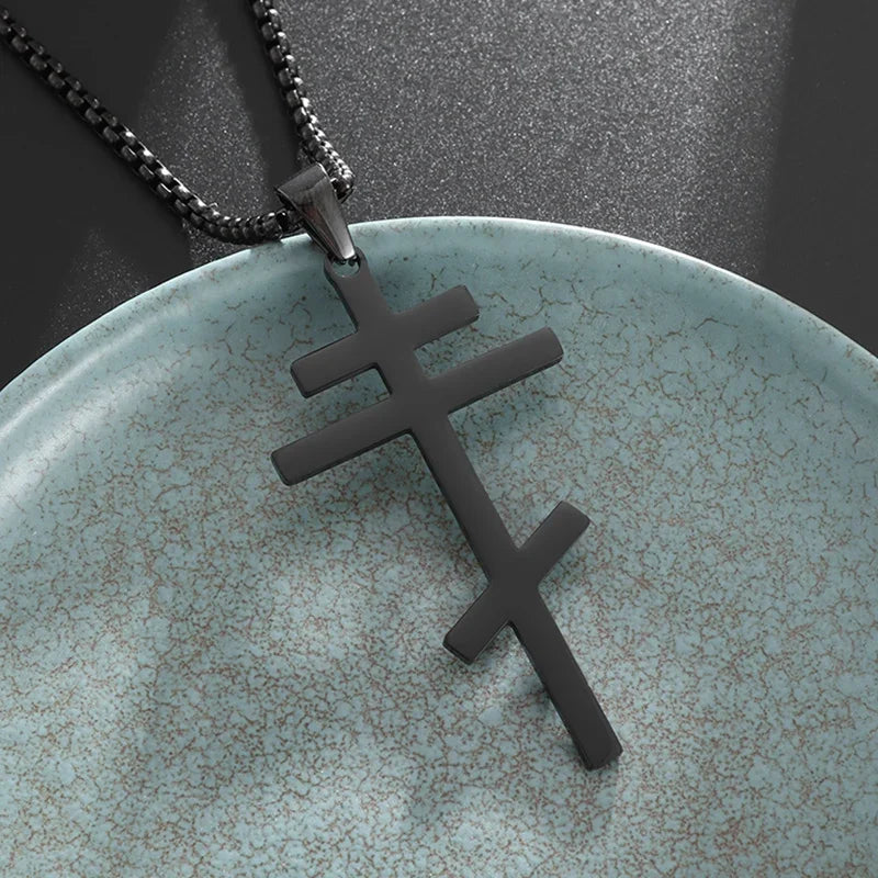 Men's Titanium Steel Stylish Trinity Cross Necklace