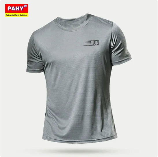Men's Letter Print Round Neck Cotton Shirt for Bodybuilding, Running, Workout, and Fitness