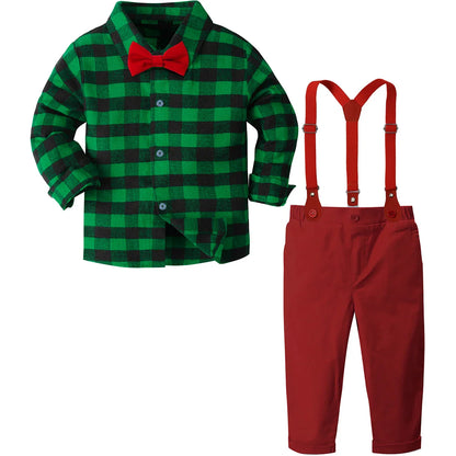 Baby Christmas Outfit Boy Kids Suit Toddler Suspenders Clothing Set