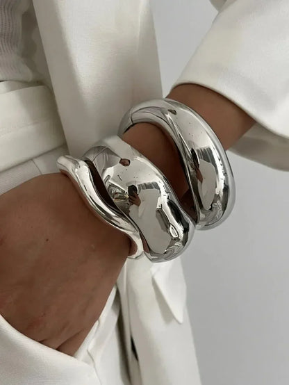 Punk Gold & Silver Geometric Wide Cuff Bangles for Women & Men