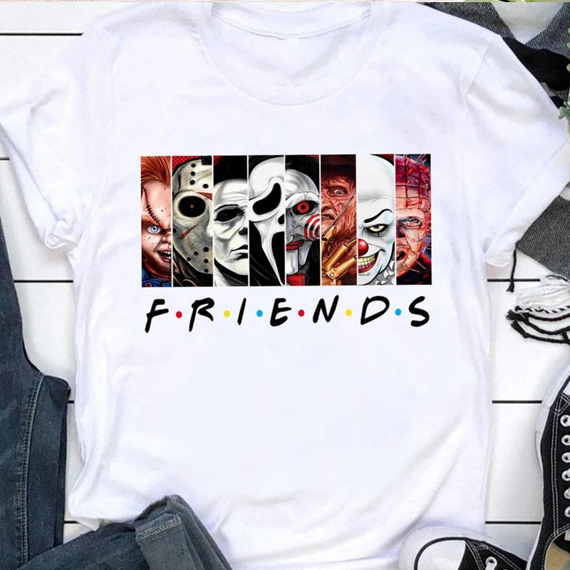 Women's Oversized Horror Characters Tee – Halloween Fashion Top