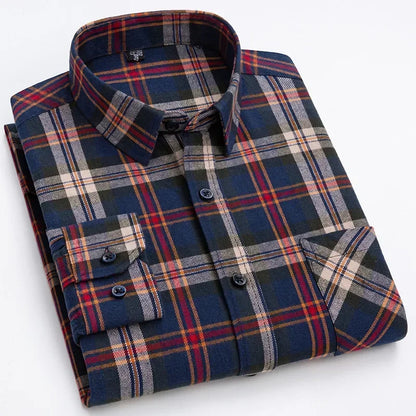 Retro Casual Brushed Cotton Plaid Enzyme Wash Embroidered Shirt