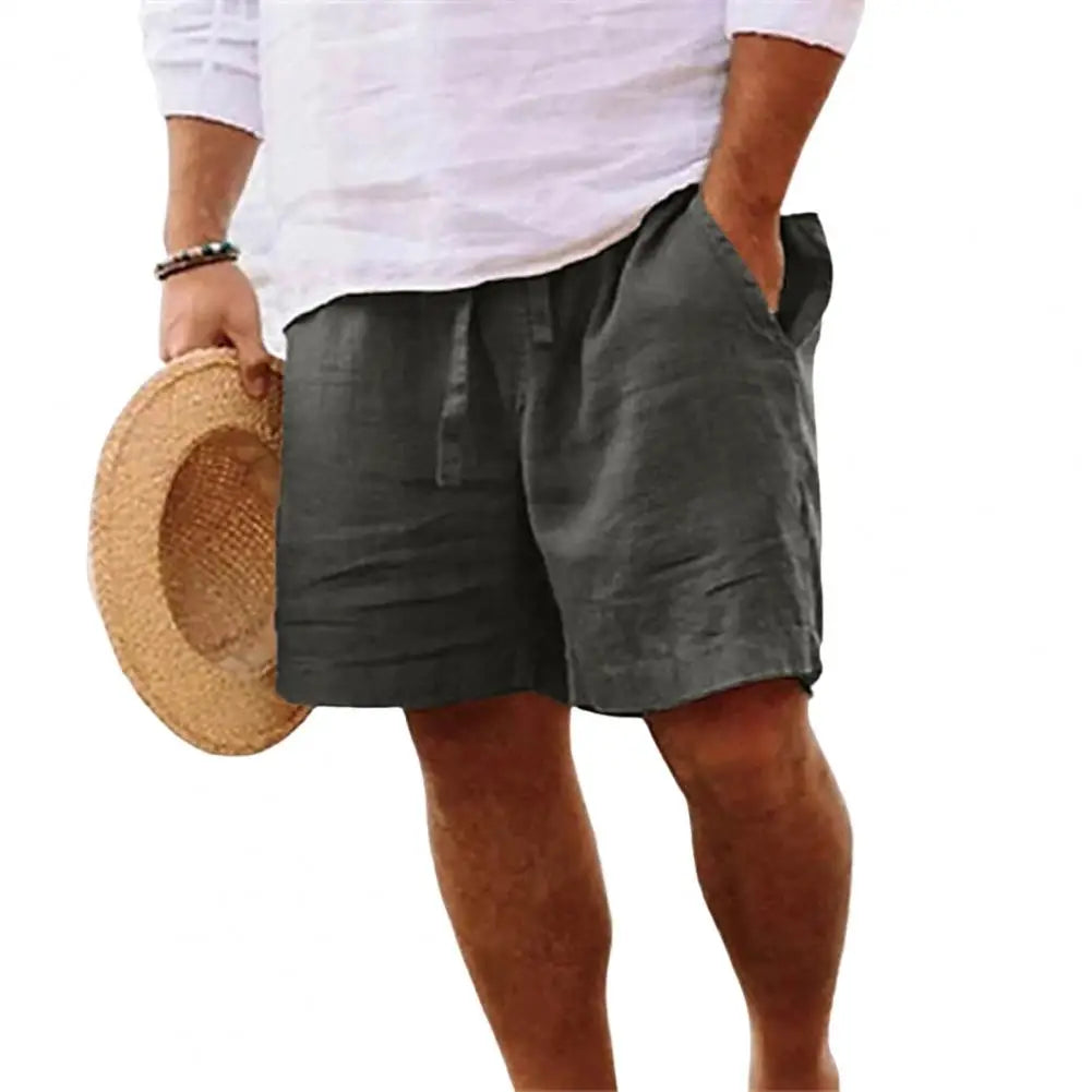 Men's Cotton Linen Drawstring Beach Shorts