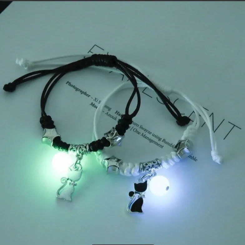 Luminous Beads Star Couple Bracelets For Women Men Charm Cat Flower Heart Key Lock Cross Matching Bracelets