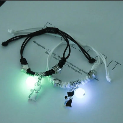 Luminous Beads Star Couple Bracelets For Women Men Charm Cat Flower Heart Key Lock Cross Matching Bracelets