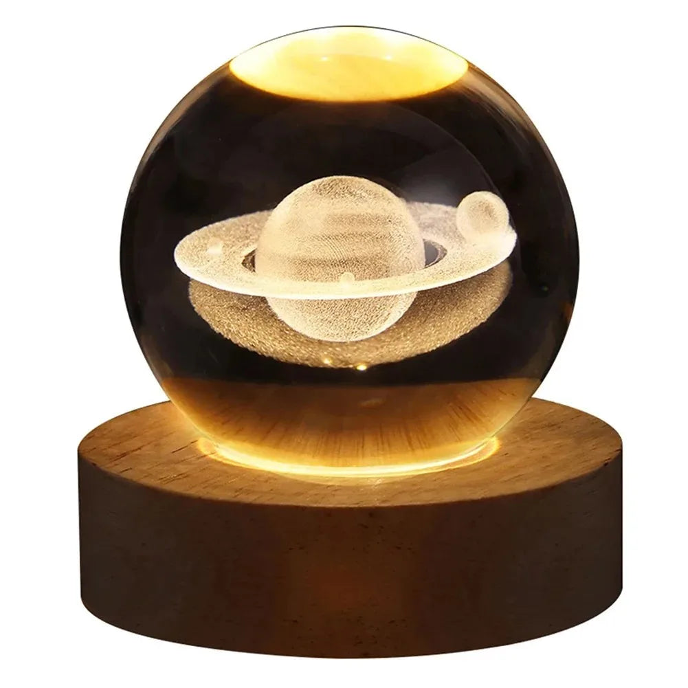 3D Crystal Lamp with Galactic Projection – USB Night Light