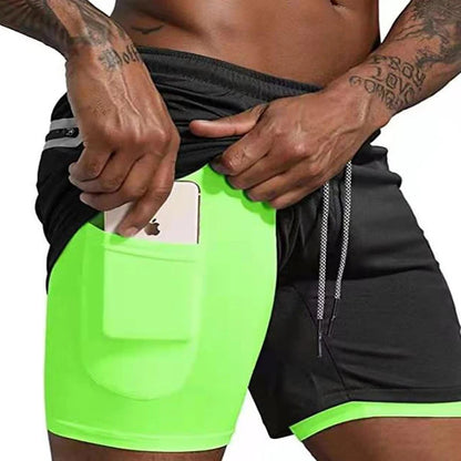 Gyms Fitness Shorts Men Summer Sportswear 2 In 1 Double-deck Compression Shorts Male Tracksuits Track Joggers Short Pants