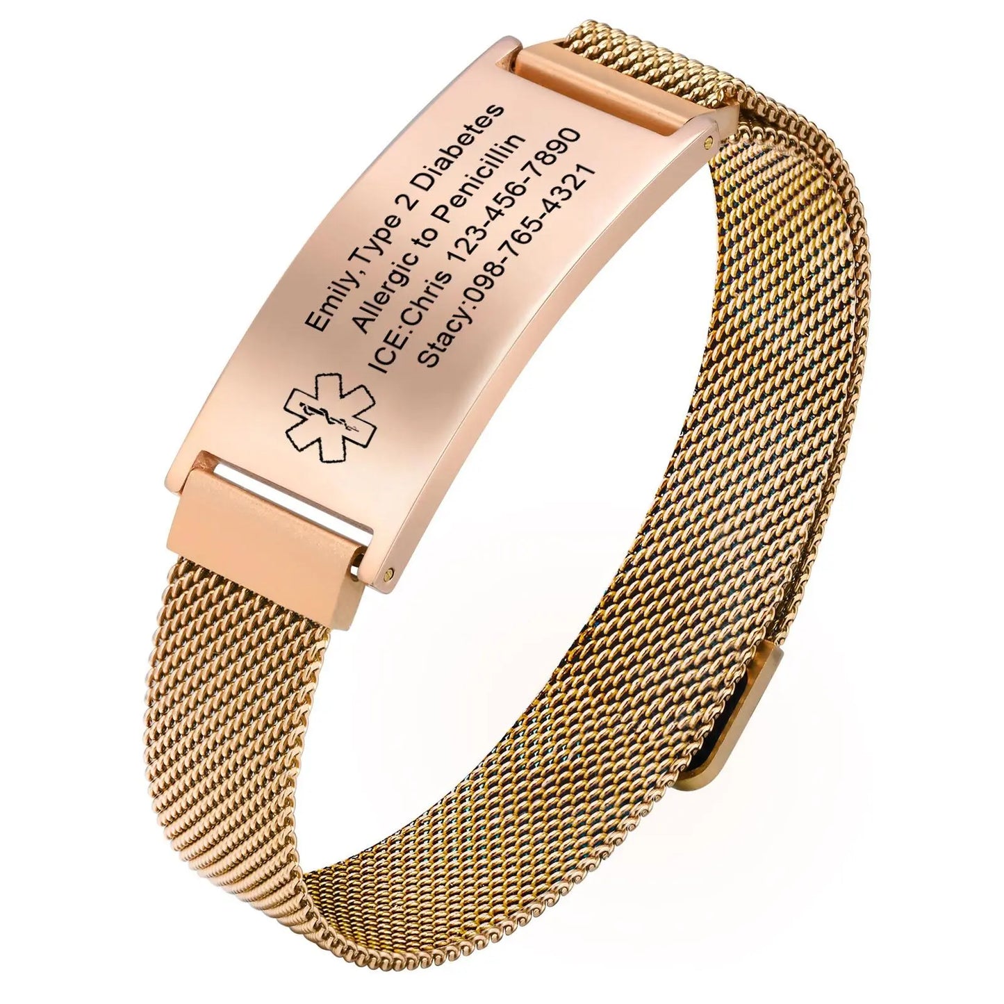 Magnetic Medical Alert Bracelets for Men Women Teenagers,15-24CM Customize Stainless Steel Mesh Emergency Medical ID Wristband