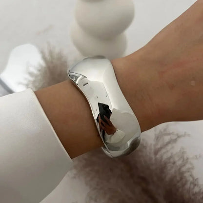 Punk Gold & Silver Geometric Wide Cuff Bangles for Women & Men