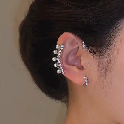 Chic Silver Tone Pearl Ear Cuff Set
